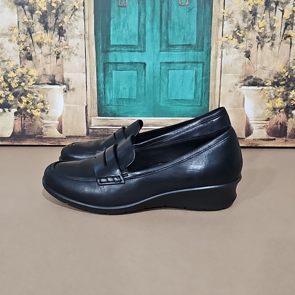 Ecco Felicia Penny‎ Loafer Leather Shoes Low Heel Black Women EU 39 US  Size 8.5